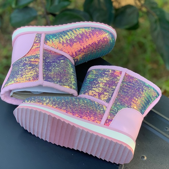 Toddler Girls Shiny Sequin Faux Shearling Boots - Picture 2 of 8